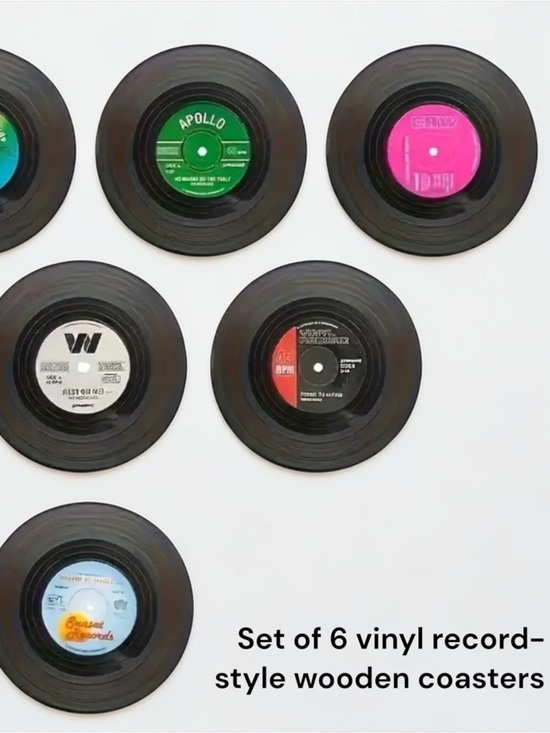 Other - Retro Vinyl Inspired Record Coasters Set of 6 | Wooden | NWOT